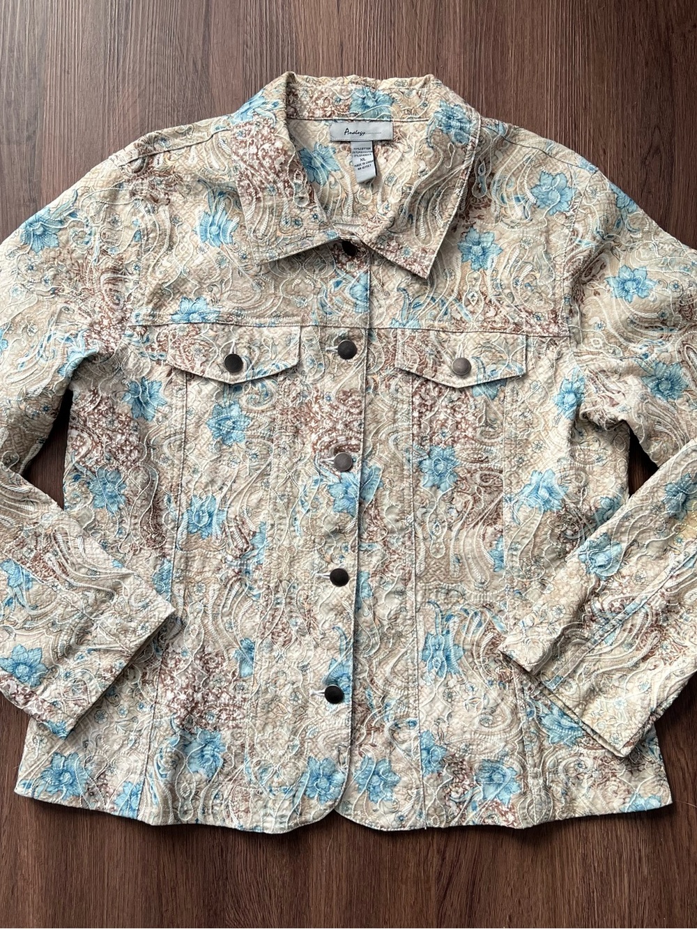 Analogy Floral Jacket in Beige and Blue — Lightweight Women's Blazer Sz XL